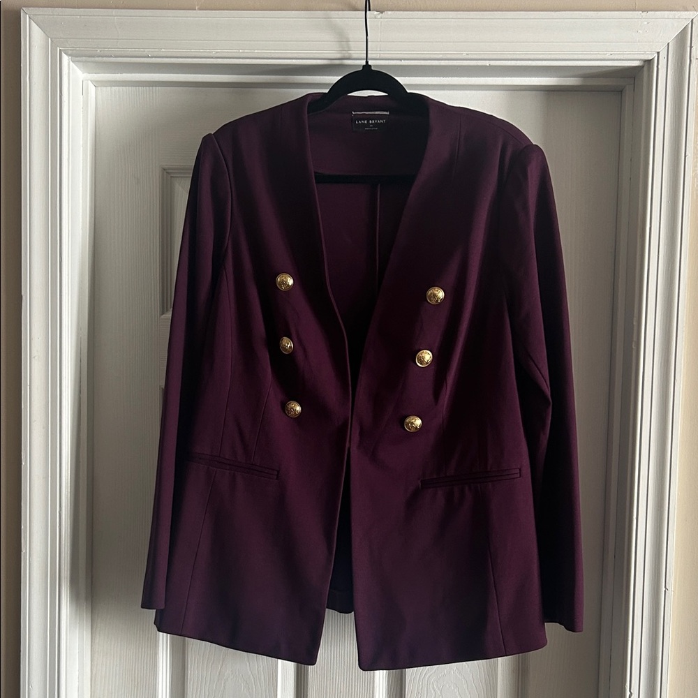 Lane Bryant Plum Double-Breasted Blazer with Gold Buttons
